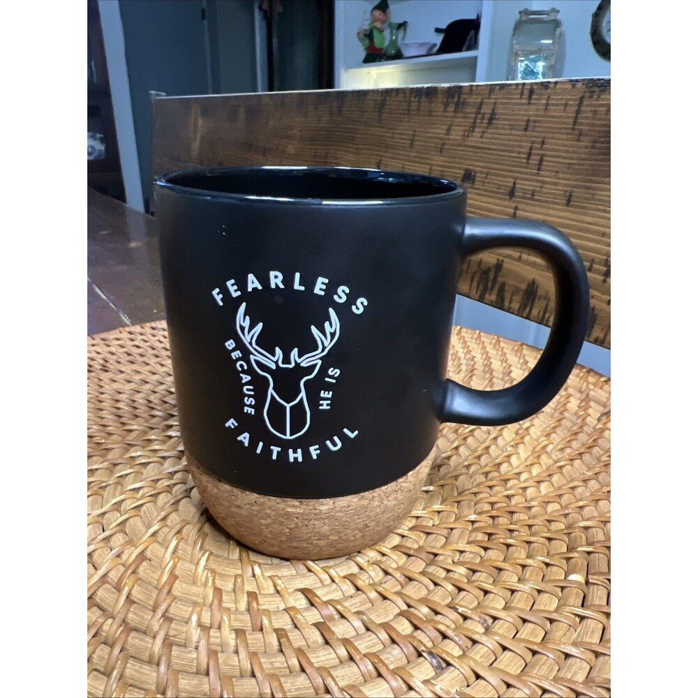 Liquid Logic Cork Bottom Black Coffee Mug Cup Fearless Because He Is Faithful